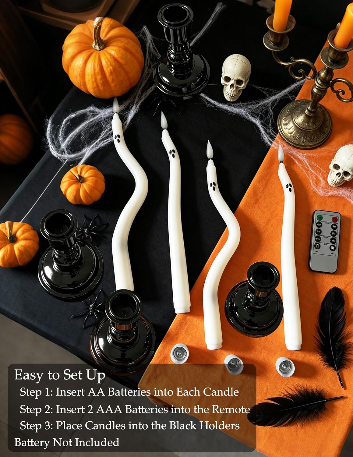 Halloween Flameless Ghost Taper Twisted LED Candles with Remote 4 Pack