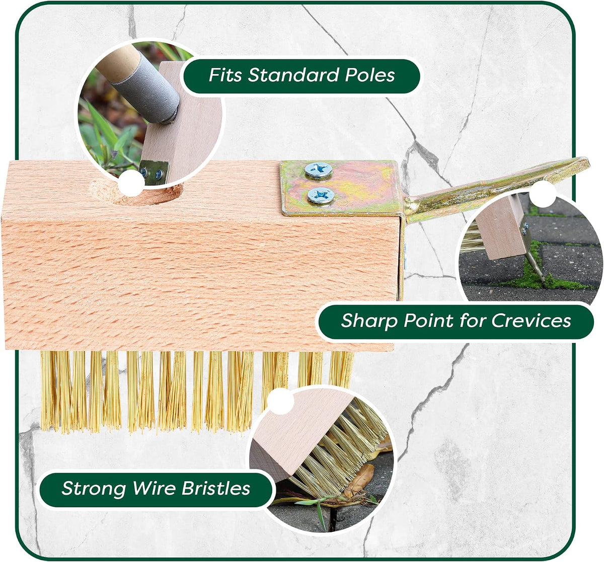 SCRUBIT Moss & Weed Remover Wired Grout Cleaner Brush, Great for Cleaning Decks, Pavers, Patios & Walkways Weed Scraper & Wire Brush Set, Combo w/2 Brush Heads & Scraping Hook - Grout Remover Tool