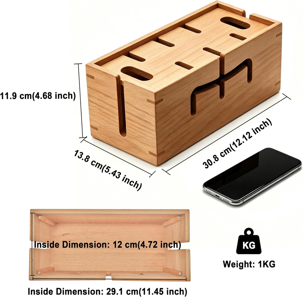 Elitzia Beech Wood Cable Management Box for Power Strip, Magnetic Lid