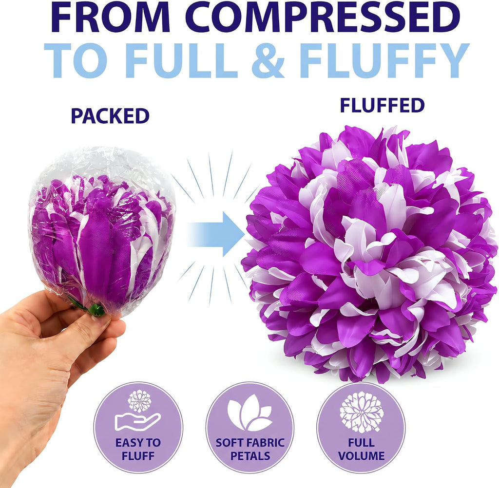 3Pcs Purple and White Homecoming Mum Flowers, 6.5Inch Artificial Mum Flower
