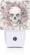 Skull with Pink Flowers Night Light, Plug-in Nightlight with Dusk to Dawn Auto Sensor for Home Bedroom Hallway Kitchen 0.5W Sleep Friendly Led Lamp for Women Men