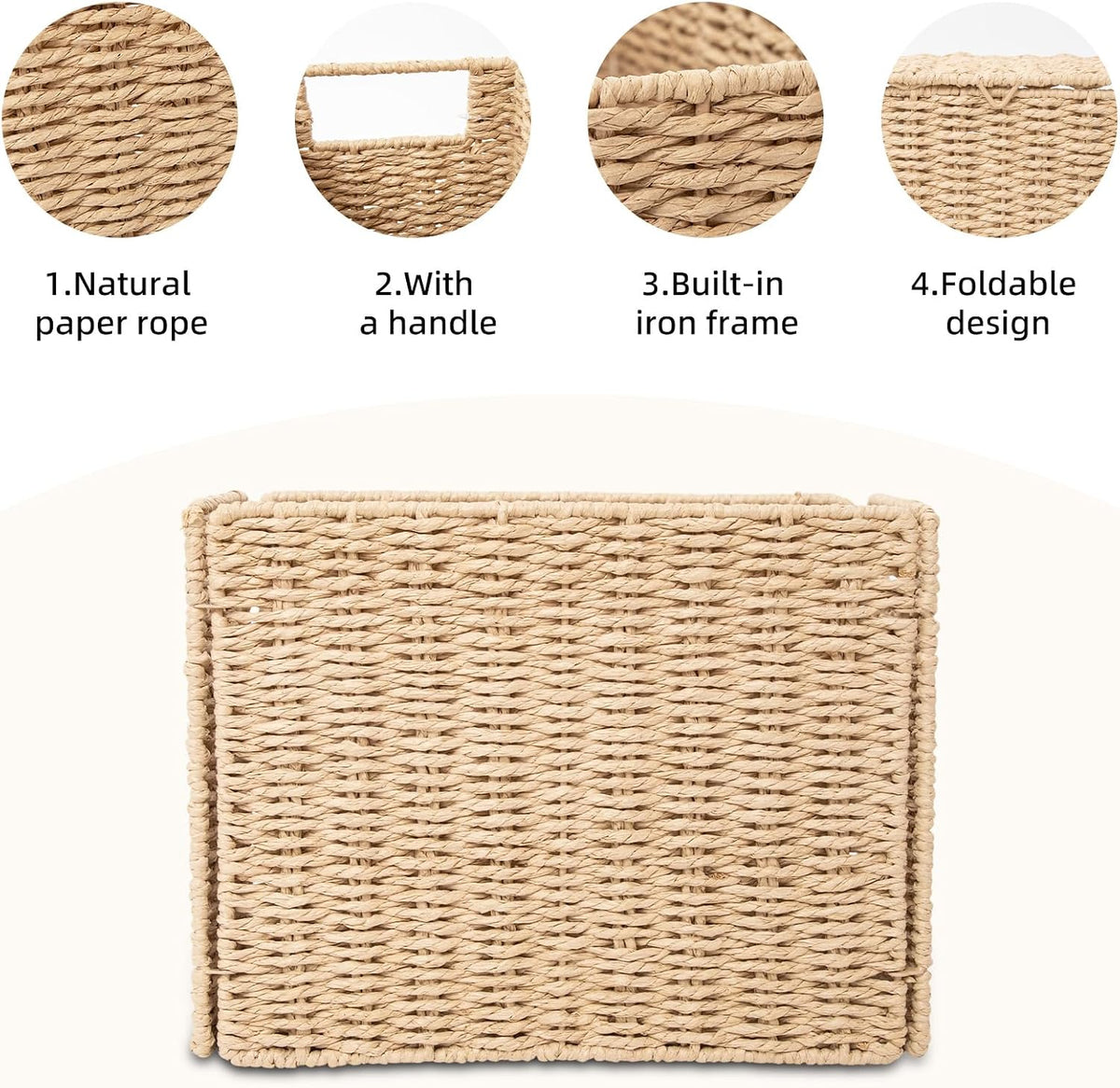 YAHUAN Foldable Woven Paper Rope Storage Basket Magazine Basket with Built-in Handles, Magazine Rack Floor, Hand-woven Book Basket Newspaper Holder for Living Room, Bedroom, Office (Paper rope)