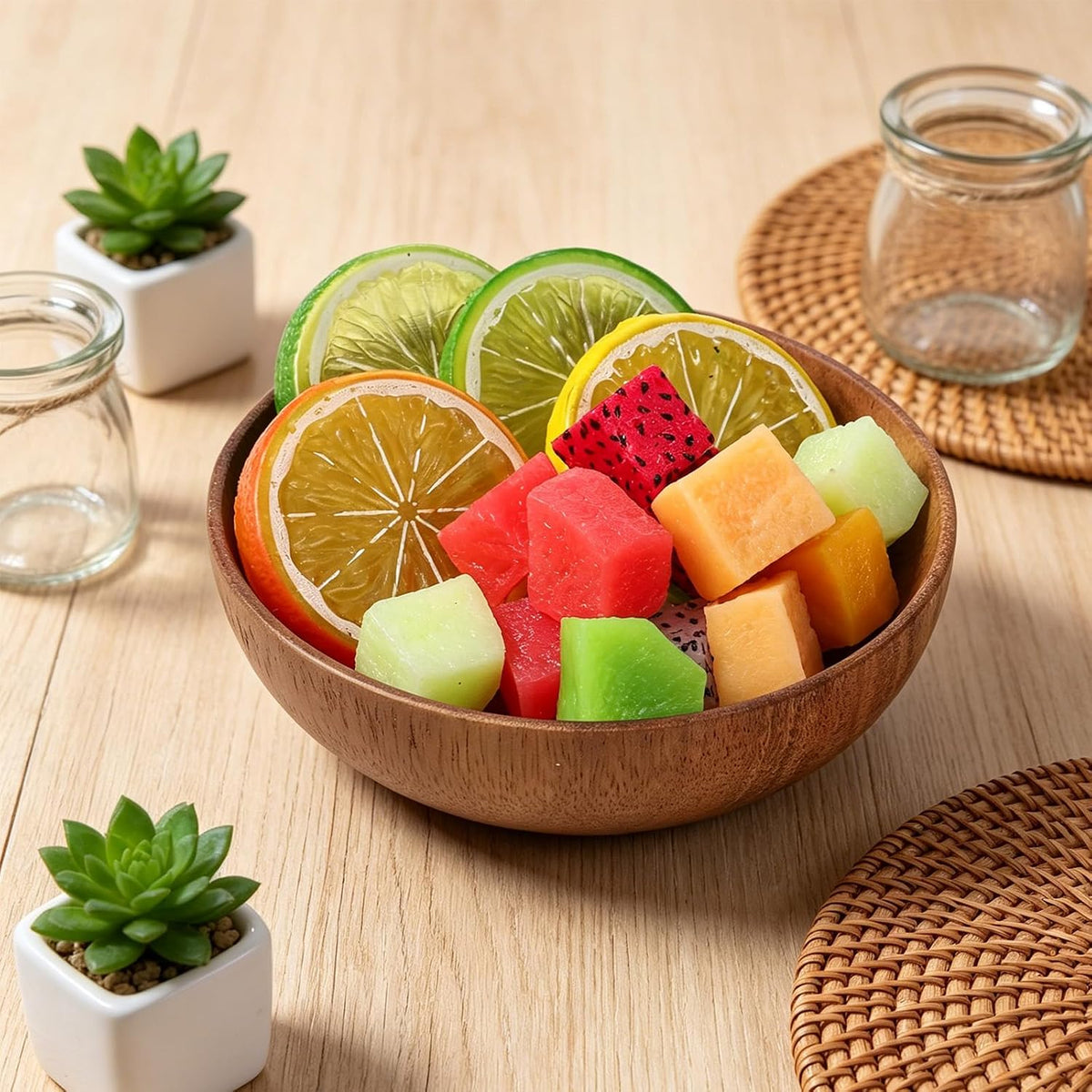 Skrfren 4.7 Inch Acacia Decorative Bowl Round Keys Bowl for Entryway Tabletop Organizer Small Wooden Bowls for Keys, Wallet, Candy, Cookies (4.7" x 4.7" x 1.5")