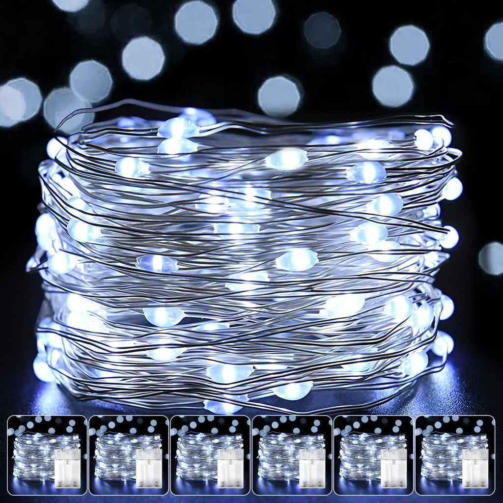 6 Pack LED Fairy Lights Battery Operated 20FT 60 LEDs Silver Wire String Lights Twinkle Lights Starry Fairy Lights for Bedroom Christmas Wedding Party Indoor Outdoor Decorations, Cool White