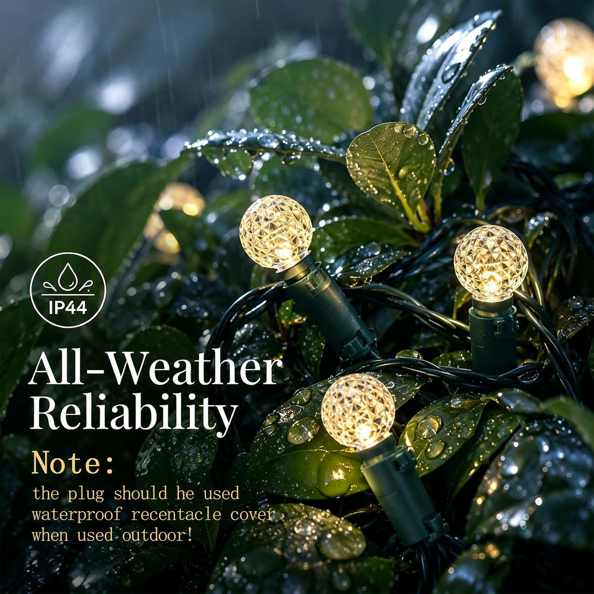 G14 Slow Twinkle Warm White Christmas Globe Lights, 50 LED 16.6ft