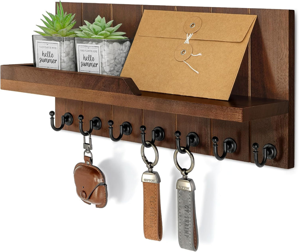 Rebee Vision Walnut Wood Key Holder Wall Mount, Mail Organizer, Walnut