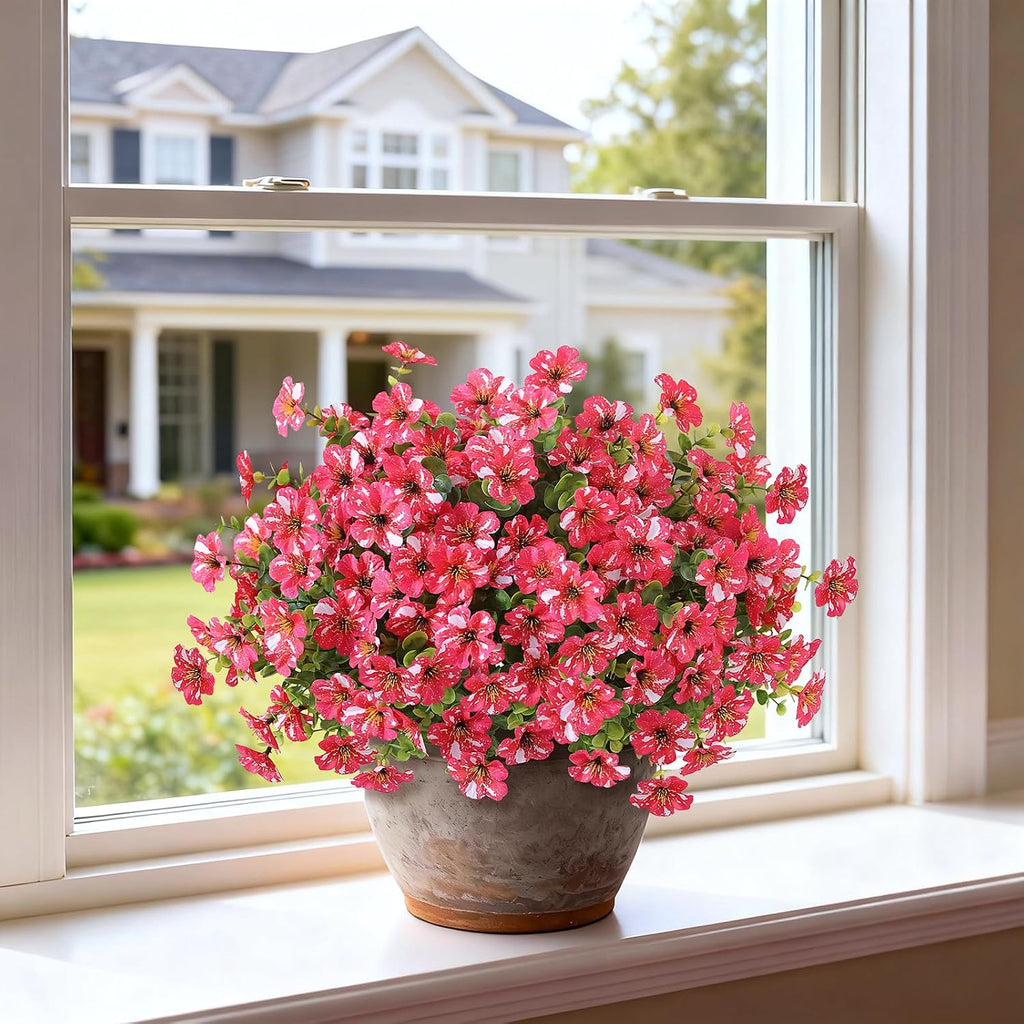 2Set Artificial Eucalyptus Flower Topiary Tree for Front Porch(Rose Red)