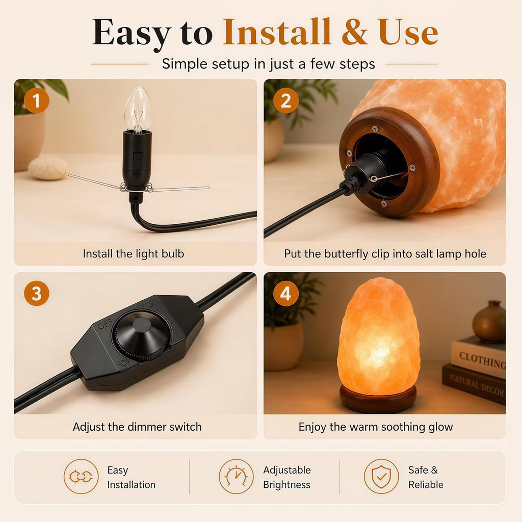 Himalayan Salt Lamp Cord Kit, 1 Pack 5FT Dimmer Cords, 6 E12 Bulbs