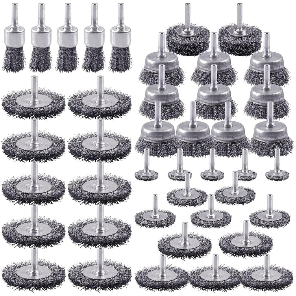 Rocaris 42 Pack Carbon Steel Wire Wheel Brush Set with 1/4-Inch Round Shank