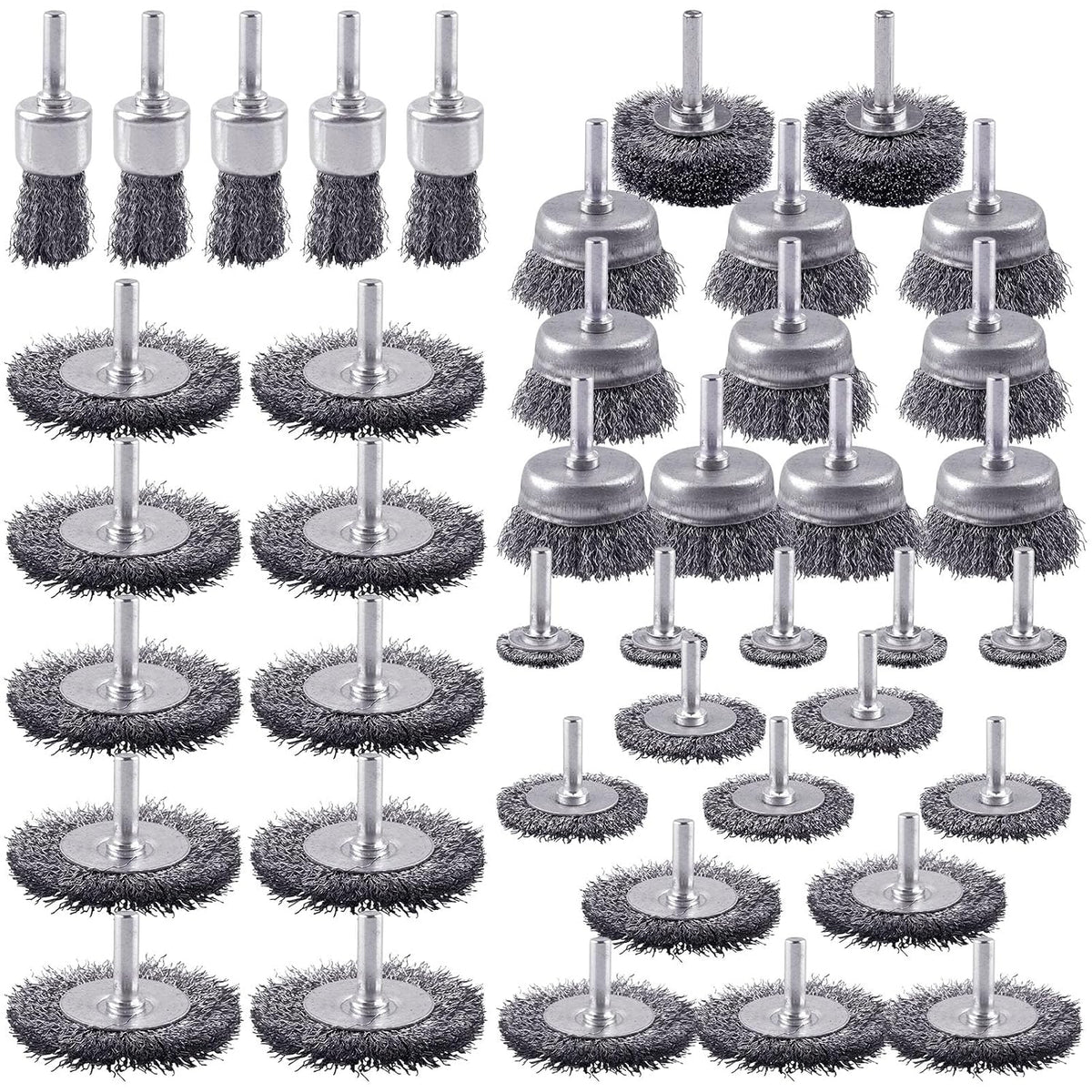 Rocaris 42 Pack Carbon Steel Wire Wheel Brush Set with 1/4-Inch Round Shank