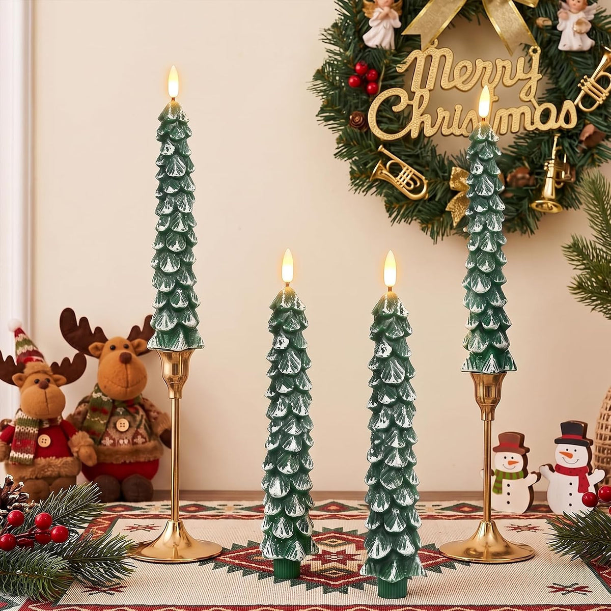 GenSwin Christmas Tree Flameless Taper Candles Battery Operated 4 Pack