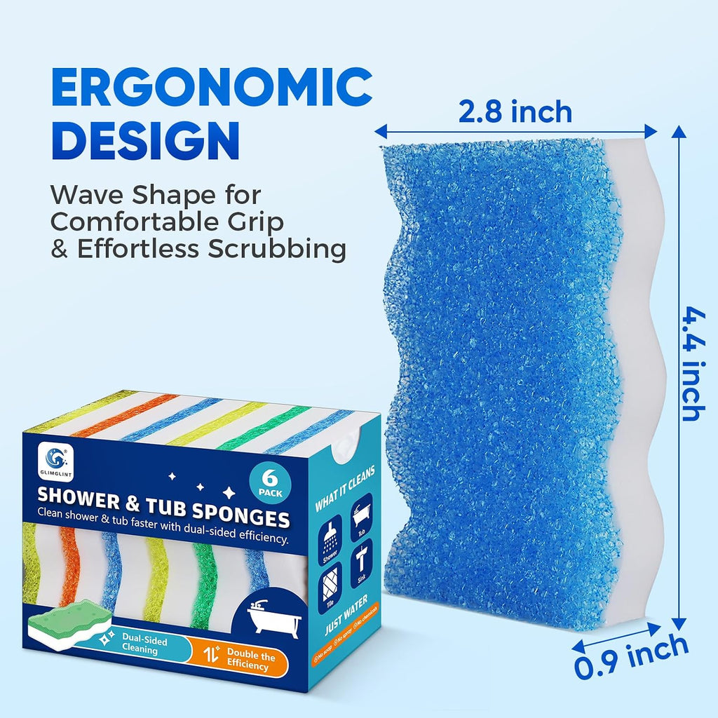 GLIMGLINT Magic Sponges Eraser for Shower and Tub, 6 PK Melamine Sponge