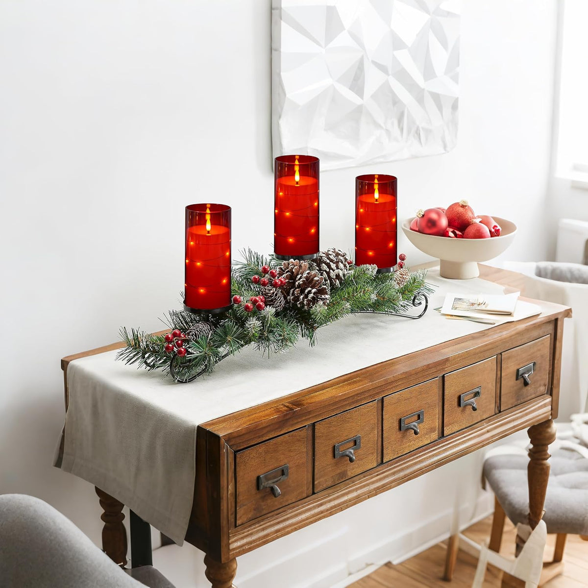 Flickering Flameless Candles with Remote Timer, 6pcs LED Battery Operated Candles with Embedded String Lights Red, Same Size D3 H6