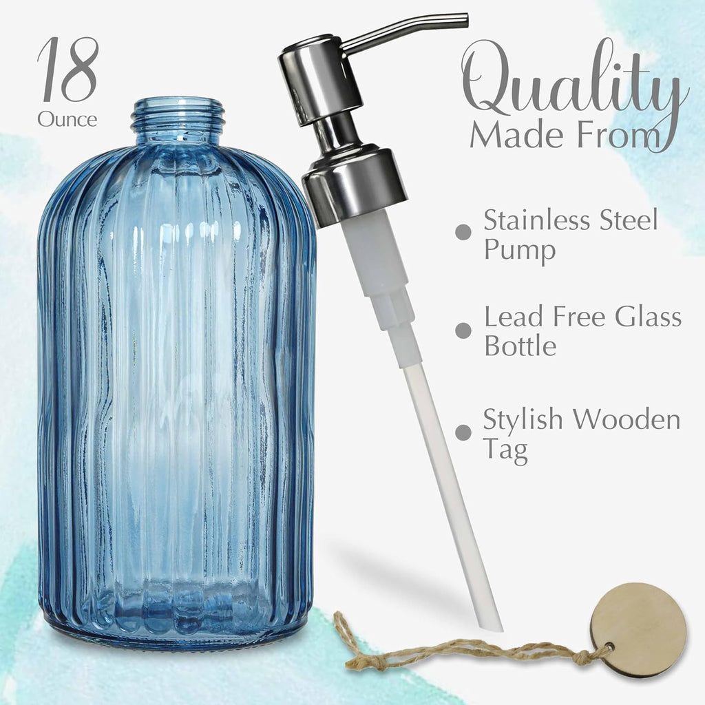 JASAI 18Oz Navy Blue Glass Soap Dispenser for Kitchen & Bathroom