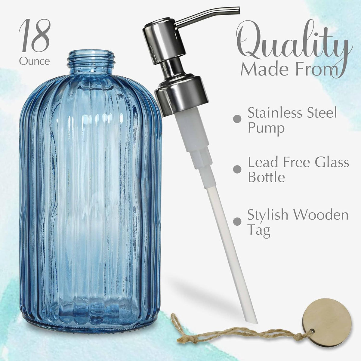 JASAI 18Oz Navy Blue Glass Soap Dispenser for Kitchen & Bathroom