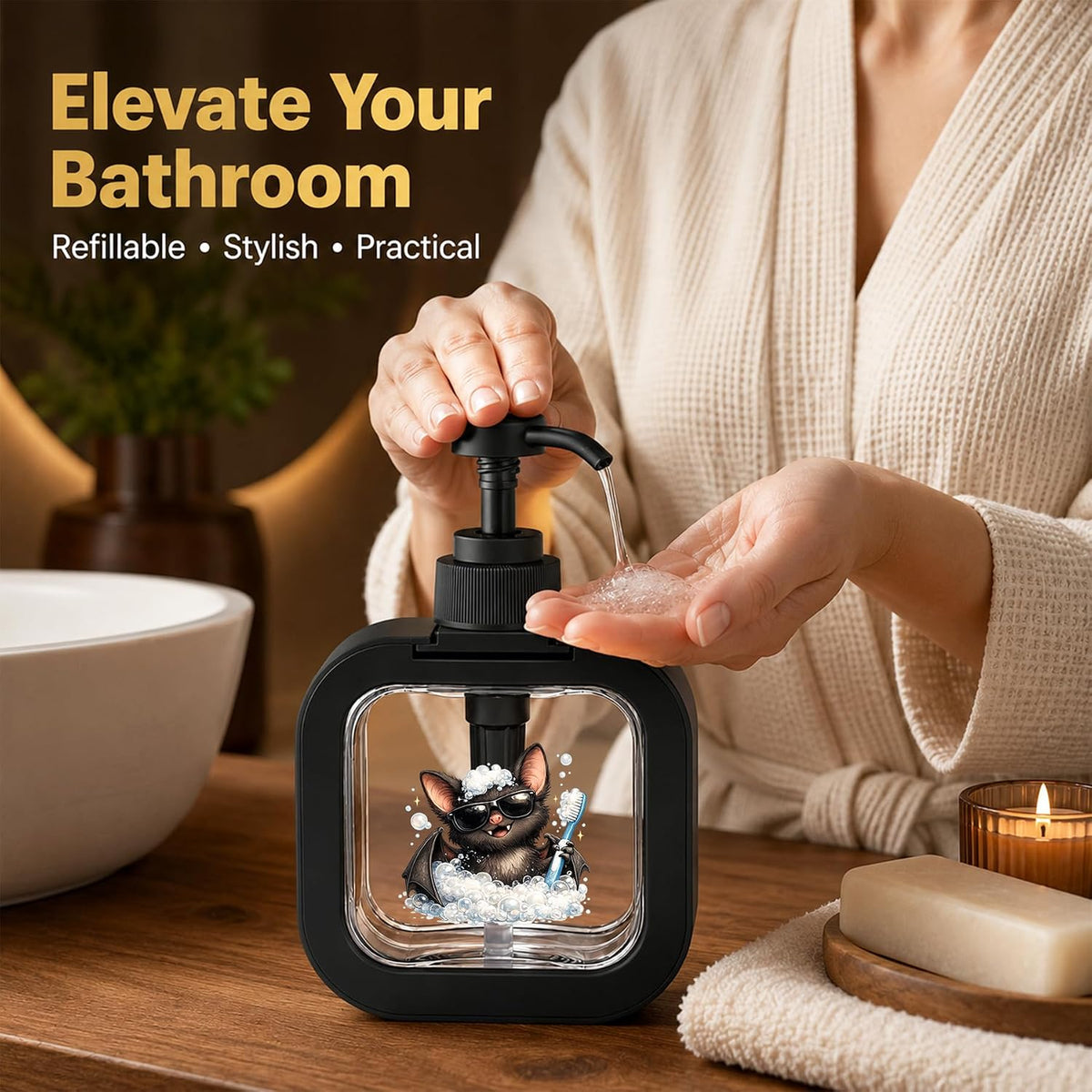 Cat Soap Dispenser 500ml Pump Bottle for Hand and Dish Soap
