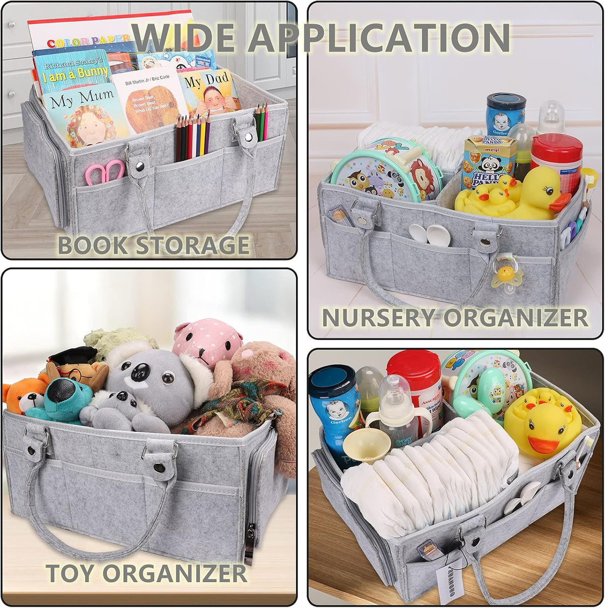 XUANGUO Large Baby Diaper Caddy Organizer, Felt Basket with Handles, Grey
