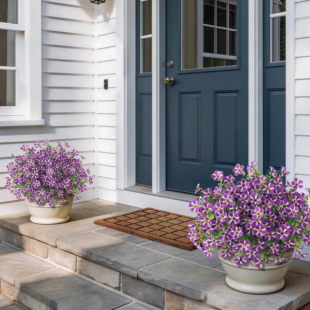 2 Pcs Artificial Flowers & Eucalyptus Topiary Trees for Porch (Purple)