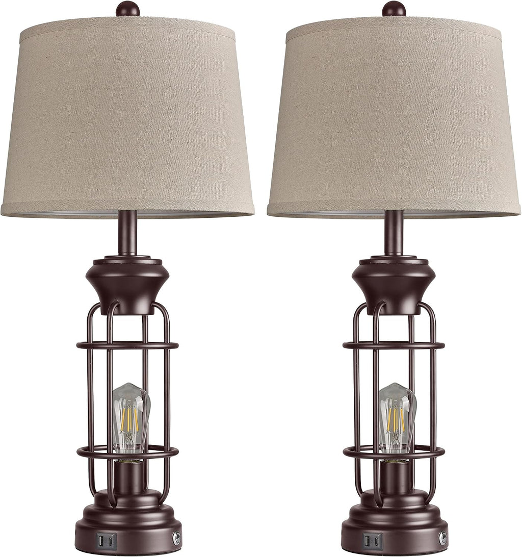 Reaketon Farmhouse Table Lamps for Living Room Set of 2, 28" Dimmable Touch Control Table Lamp with Oil Rubbed Bronze Finish, Bedroom Lamps for Nightstand, 4 Bulbs Included