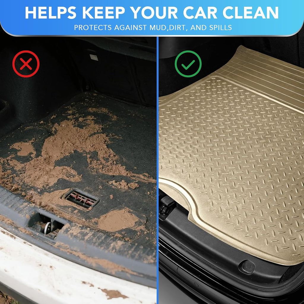 PIC AUTO Heavy Duty Cargo Liner, Trimmable All-Weather Rubber Trunk Mat for Cars, SUVs, Vans & Trucks, Anti-Slip Backing, Durable Protection, Large, Beige