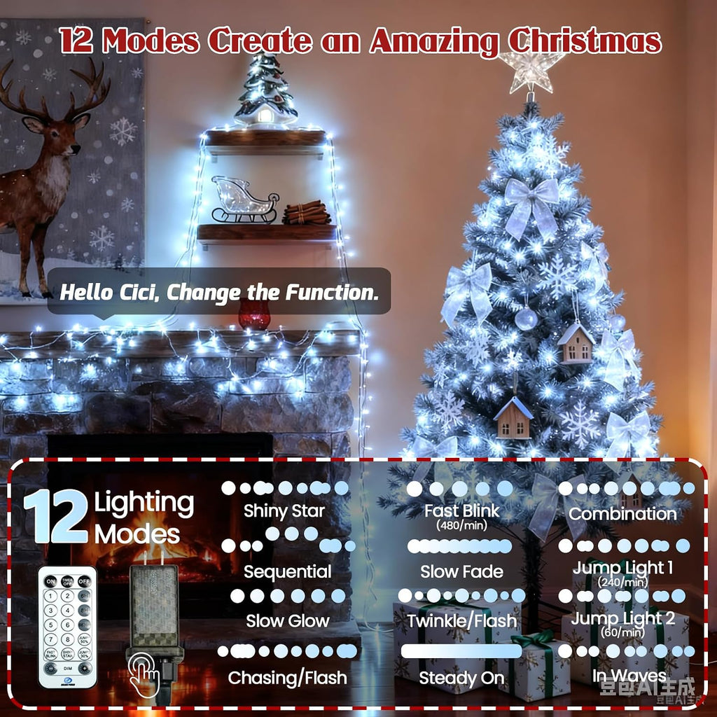 KAQ 240LED 88FT Christmas String Lights Voice Controlled Remote, Cool White
