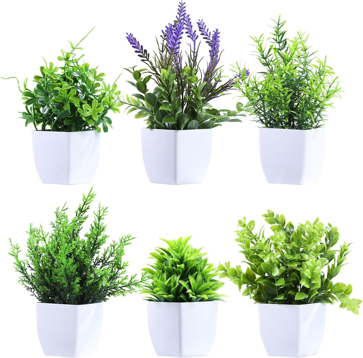 Clearain 6 Pack Small Fake Plants Mini Artificial Potted Plants for Table Desk Home Laundry Room Bathroom Office Decoration (White)