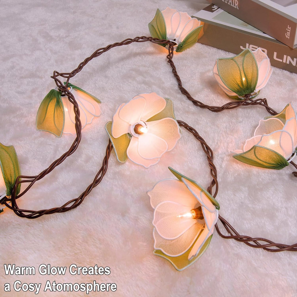 TWINKVILLA Decorative String Lights Plug in with 10 Bulbs, Flower Garland Fairy Lights Connectable Weatherproof Outdoor Indoor for Wedding Pergola Bedroom Porch Floral Home Decor (Green White)