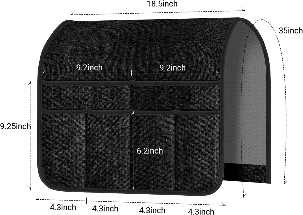 Armchair Caddy & Remote Control Holder for Couch & Recliner | Non-Slip Armrest Organizer with 6 Pockets for TV Remote, Phone, Tablet, Magazine & More, 19 x 35 Inches, Black