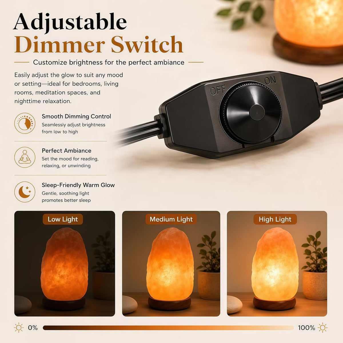 Himalayan Salt Lamp Cord Kit, 1 Pack 5FT Dimmer Cords, 6 E12 Bulbs