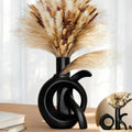 Assemble OK Ceramic Vase Set of 2 for Home Decor, Modern Boho Ins Style Matte Vase for Pampas Grass for Table Centerpiece, Living Room, Shelf, Mantle, Housewarming Gift (Black Vase)