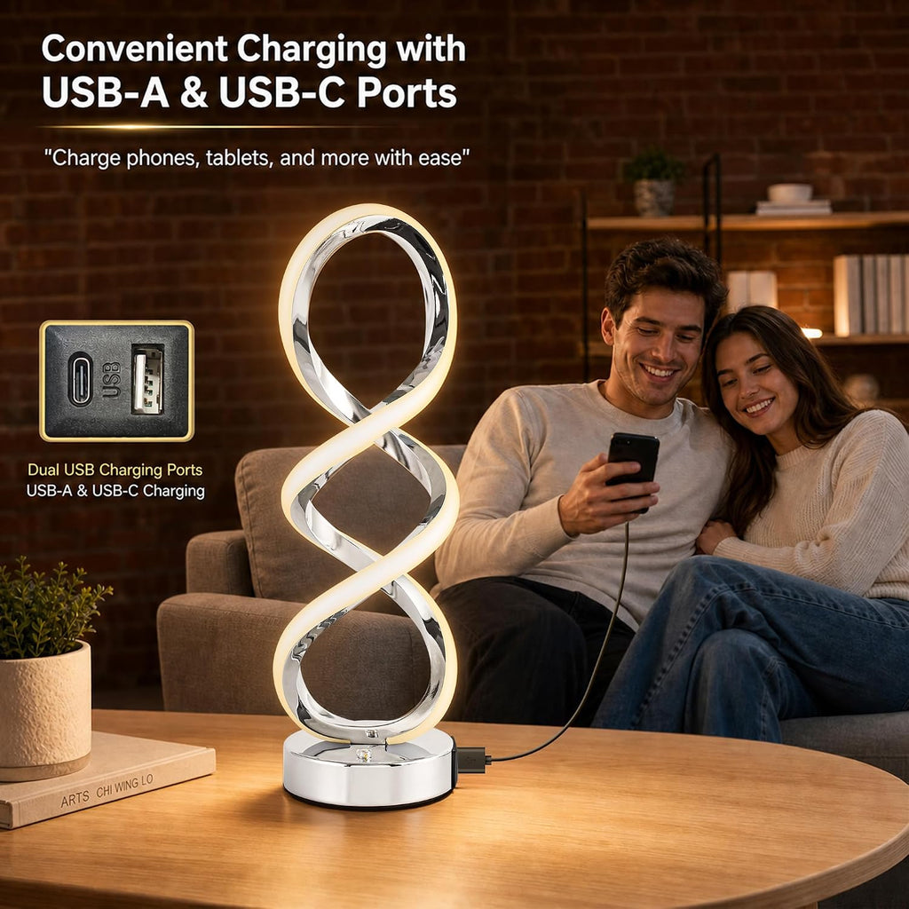Modern Spiral LED RGB Table Lamp, Dimmable Touch, Small Nightstand Lamp