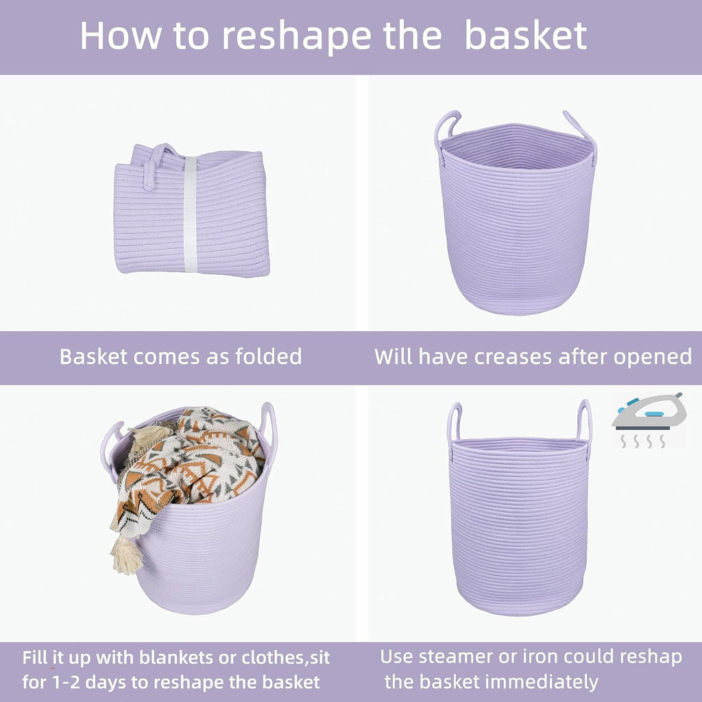 XUANGUO Rope Laundry Basket Hamper for Clothes Large Purple or Lavender