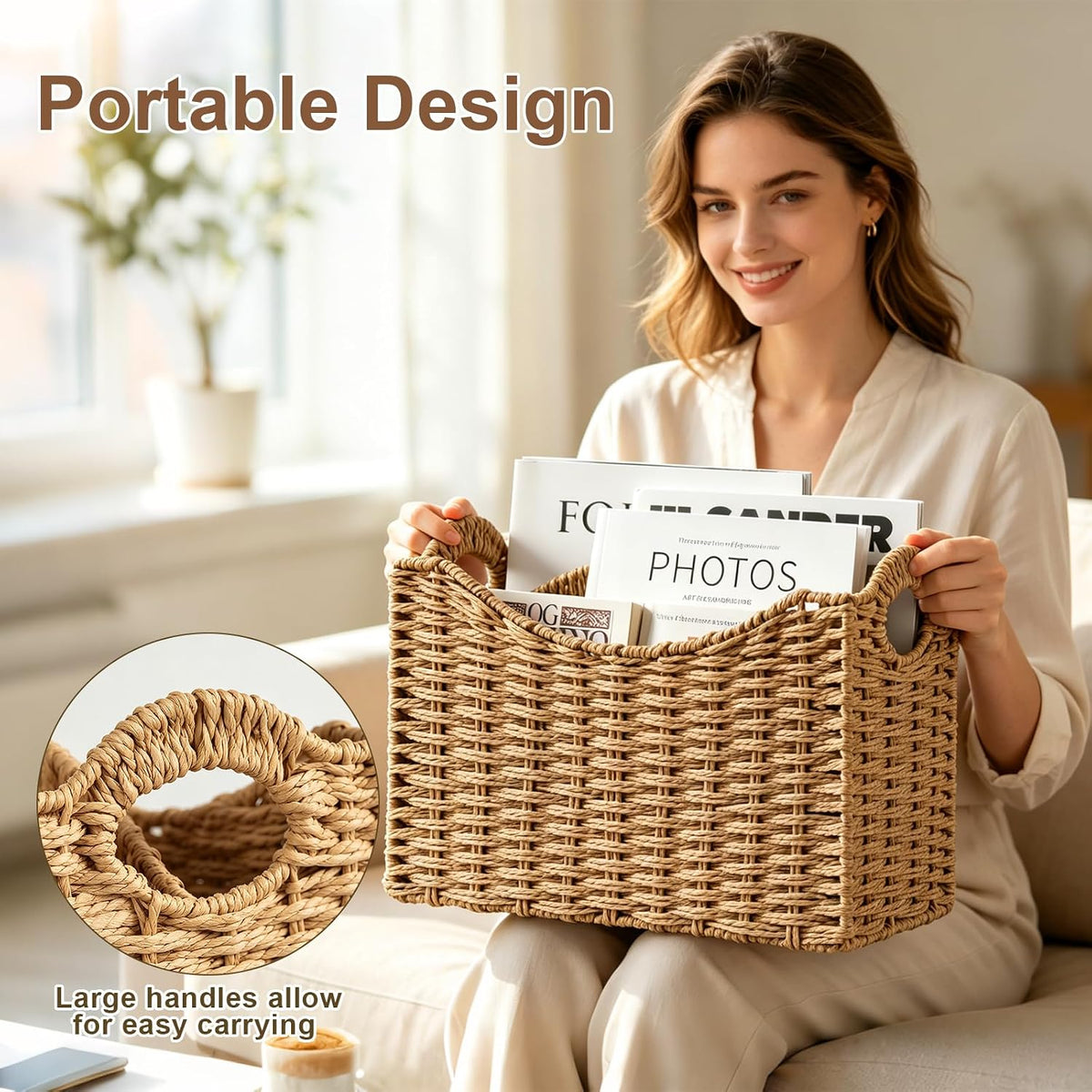 Wicker Magazine Holder,Handwoven Magazine Basket,Paper Rope Magazine Rack