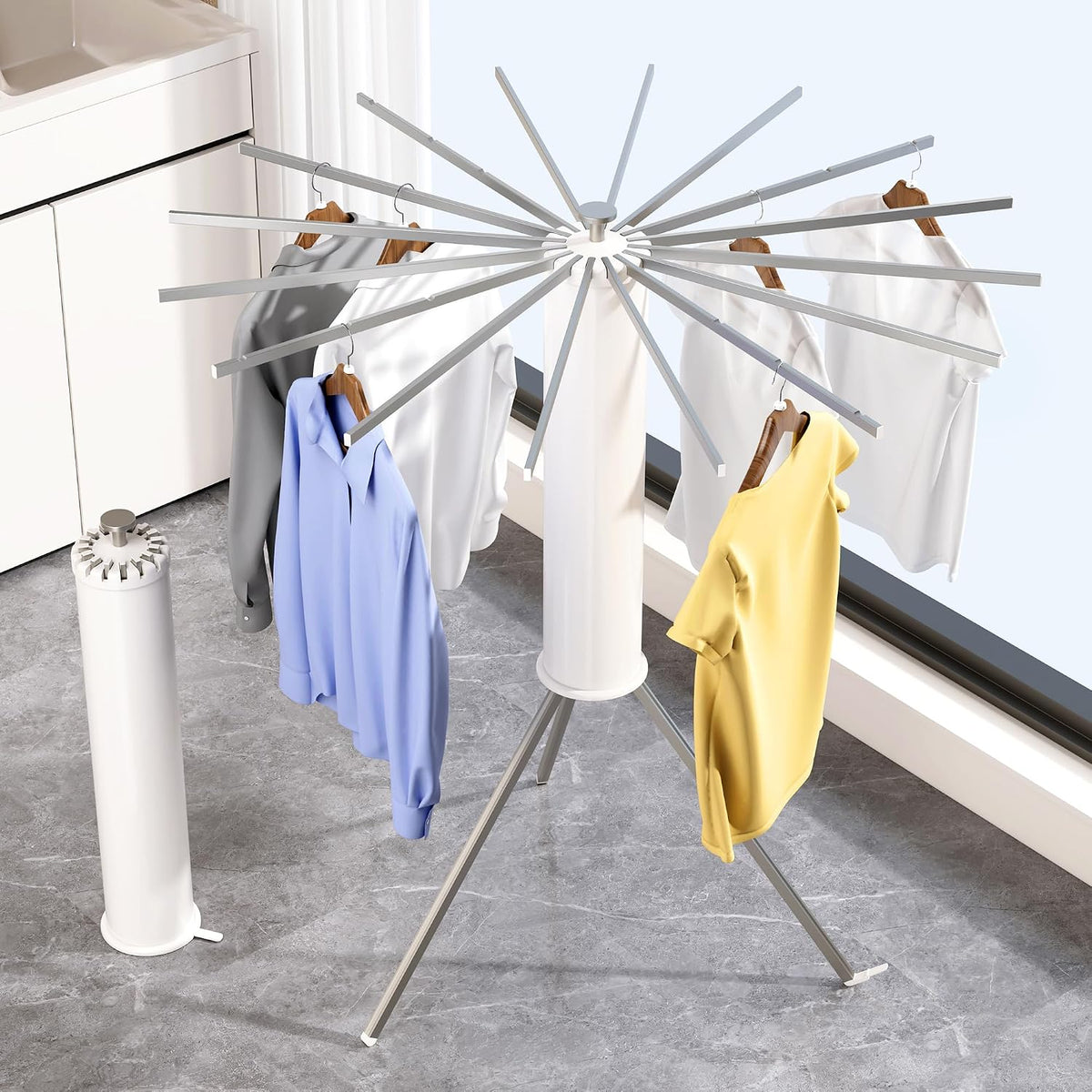 Heavy-Duty Aluminum Tripod Clothes Drying Rack, Reinforced Stable Design, 16 Rods, Large Capacity, Rustproof Weather-Resistant Umbrella Dryer, Foldable for Indoor Outdoor Use