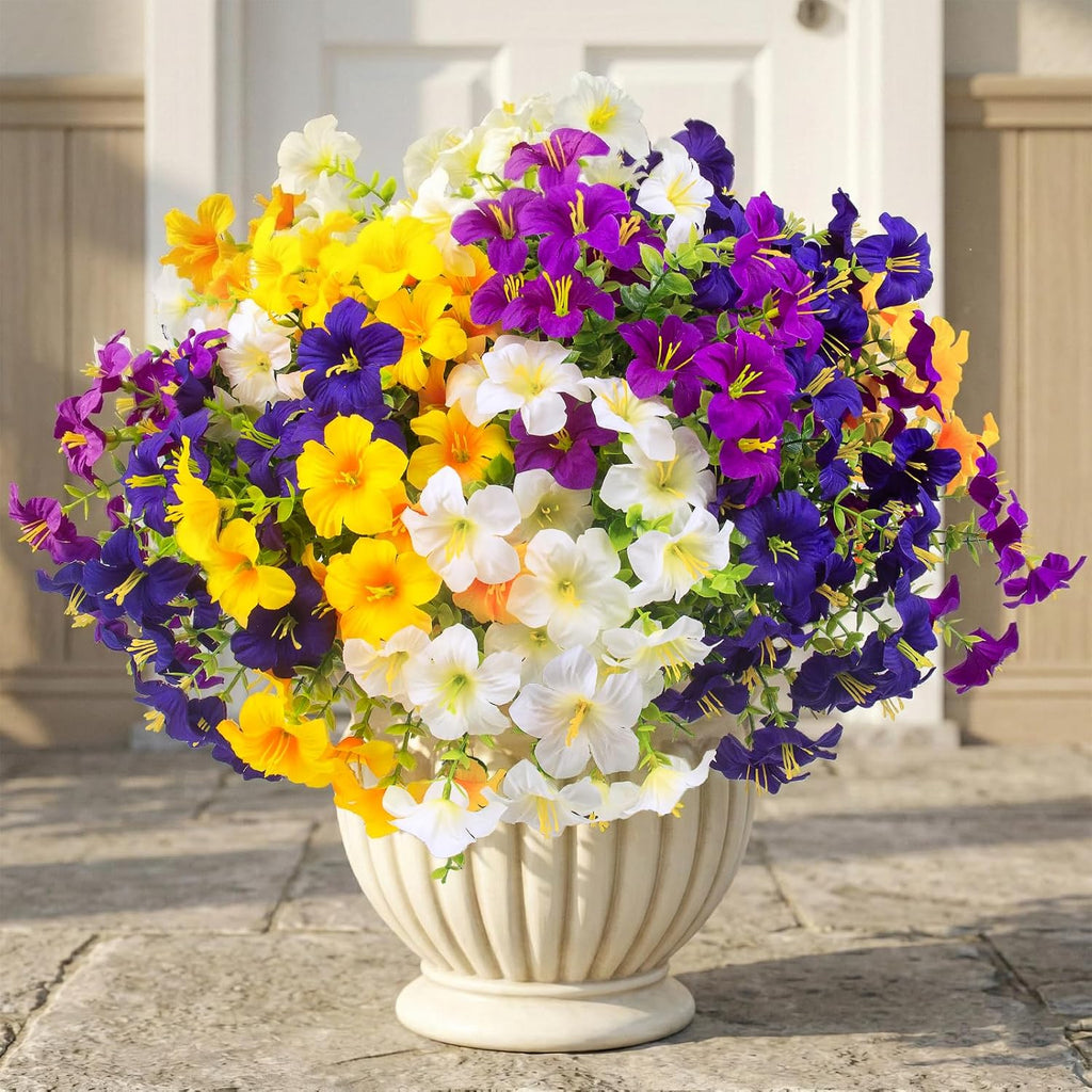 Daynight 16Pcs Artificial Petunias Flowers, Realistic Flowers for Outdoor (16, White,Yellow,Purple,RedViolet)