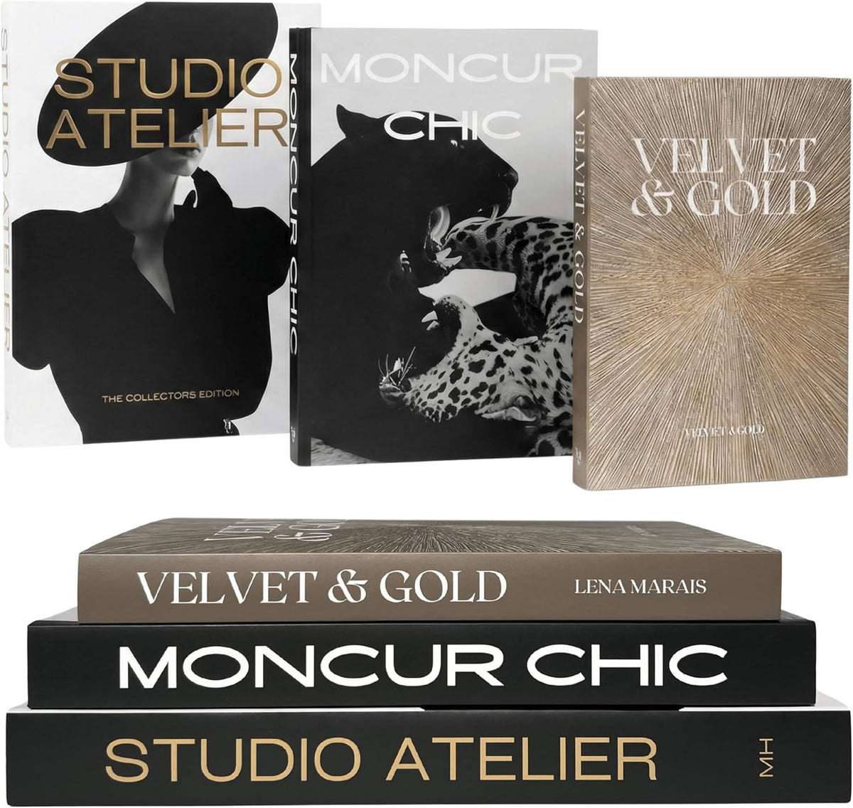 Decorative Coffee Table Books, Set of 3, Black and White, Real Pages