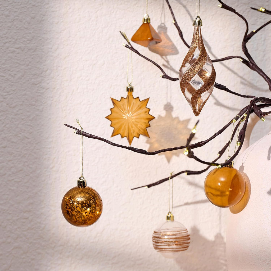 DecorbyHannah 100ct Copper Gold Christmas Ornaments Set Tree Decorations