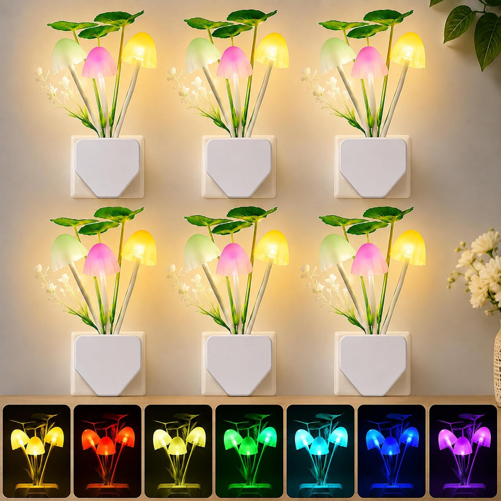 Mudder 6 Pack Plug in LED Mushroom Night Light, Water Plants, Lotus Leaves