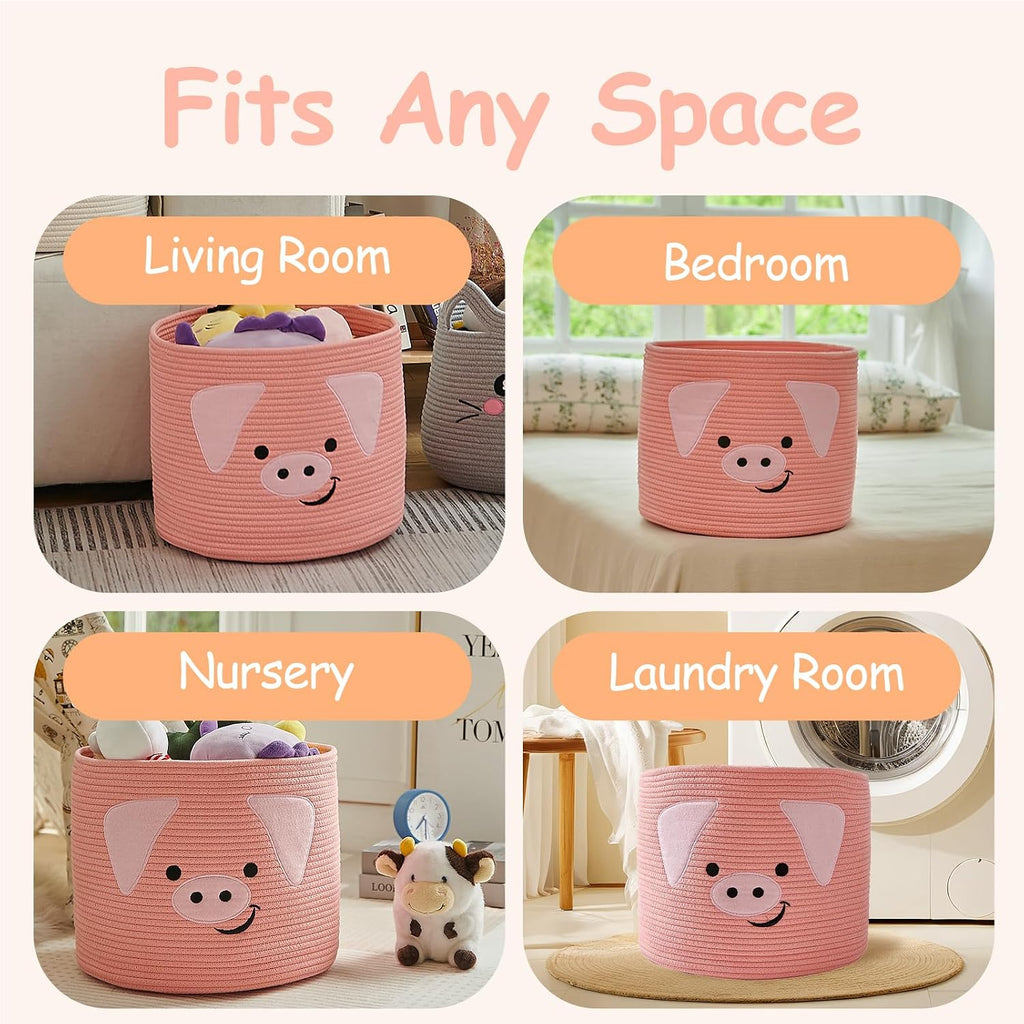 OMERAI Animal Shaped Woven Rope Cotton Storage Basket with Handles
