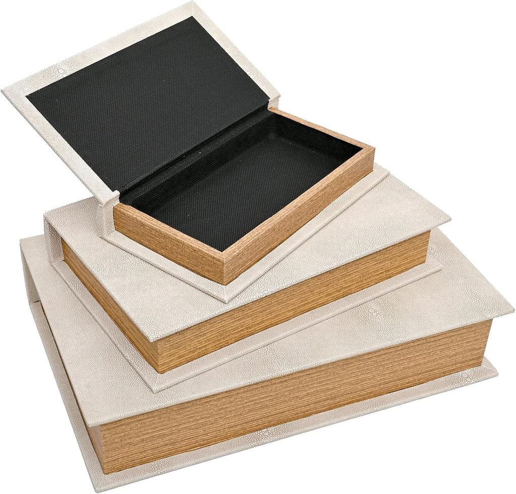 Modern Faux Shagreen Leather Decorative Book Boxes Set of 3(13",10",8")