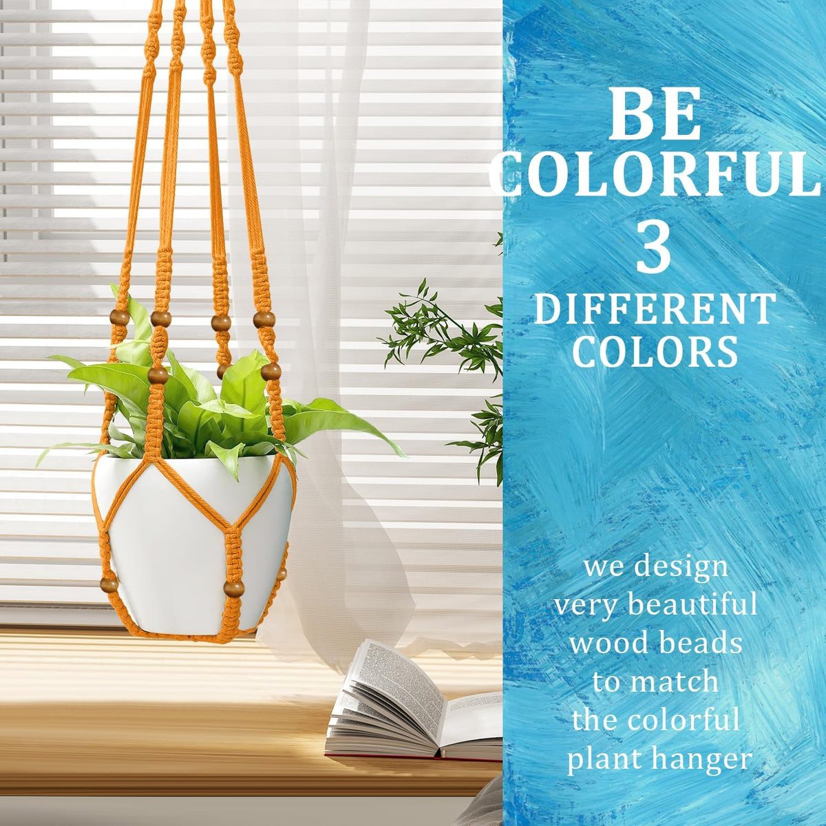 3 Pcs 35 Inch Macrame Plant Hanger Flower Pot Hanging Plant Holder No Tassels Decorative Hanging Planter Basket with Wood Beads for Indoor Outdoor Home Decor (Orchid Yellow)