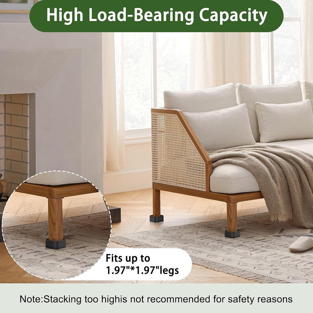 1.38 Inch Black Stackable Square Furniture Bed Risers