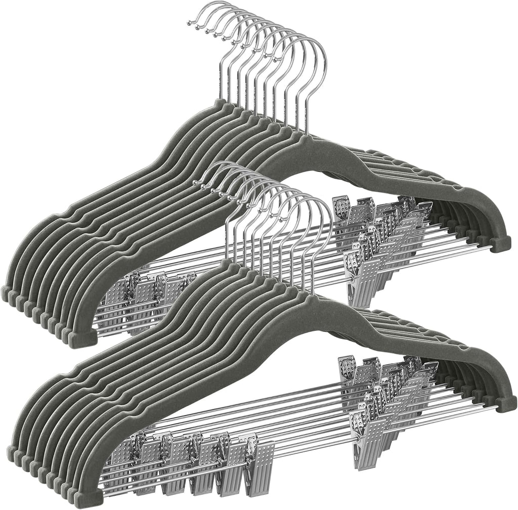 SONGMICS 20-Pack Pants Hangers, Velvet Hangers with Adjustable Clips