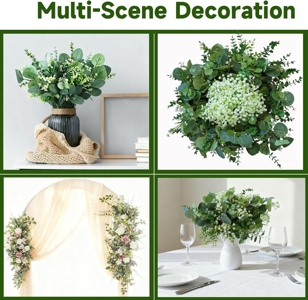 150 Pcs 5 Kinds Artificial Greenery Stems Mixed Artificial Eucalyptus Wedding Bouquet Bulk Fake Eucalyptus Stems Greenery Leaves for Vase Wedding Home Table Decor DIY Bouquets (Green)
