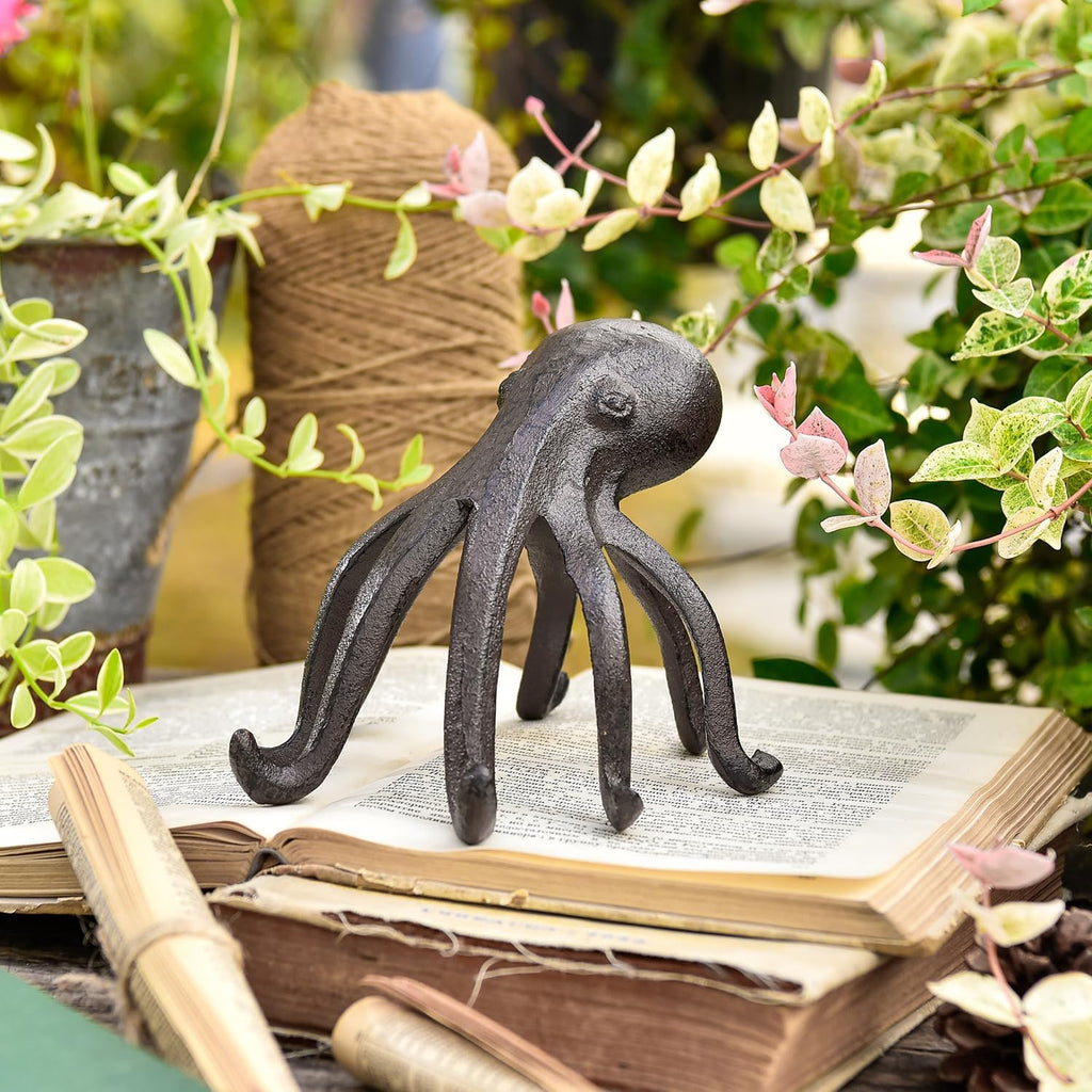 Sungmor Cast Iron Octopus Sculpture, Decor Bookend & Phone Tablet Stand