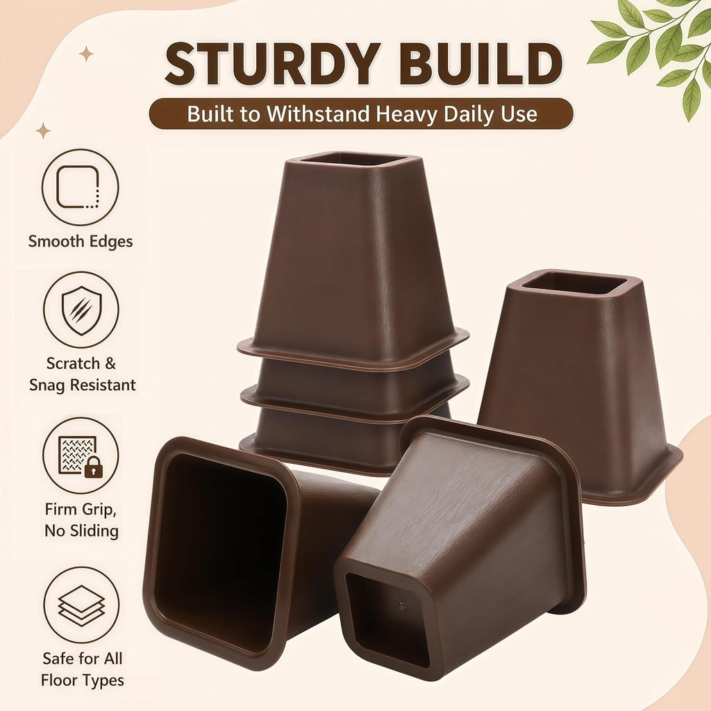 6 inch Large Bed Furniture Risers, 6 Pack Heavy Duty Couch Lifter for Sofa, Chair, Cabinet, Desk, Durable ABS Plastic Bed Stilts, Supports up to 2200 lbs, Brown