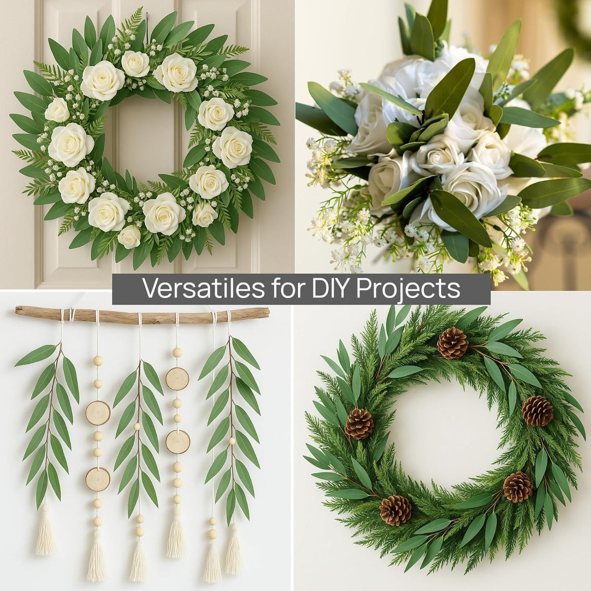 Avoeco 15-Piece Real Touch Faux Eucalyptus Stems, 15-Inch Seeded Branches