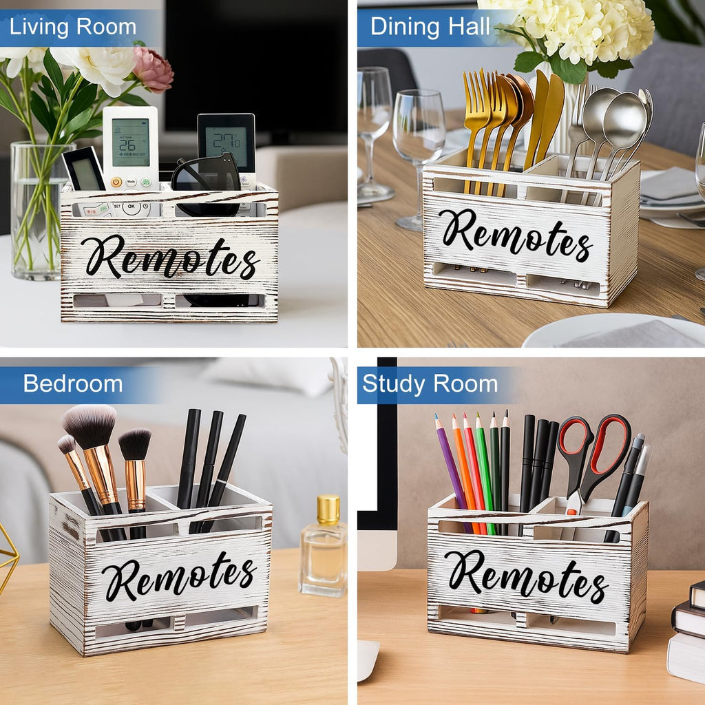 Wooden TV Remote Control Holder Wall Mount Remote Caddy Organizer for Table
