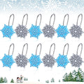 CroBlissful 12 Pcs Winter Snowflake Shower Curtain Hooks 2 Styles Snowflakes Curtain Hangers Hooks Blue Silver Winter Christmas Decorative Rings for Bathroom Restroom Rods Wall Decor