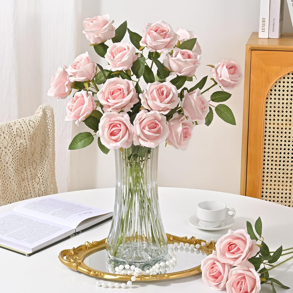 Waipfaru 50 Pcs Blush Roses Fake Velet Pink Roses